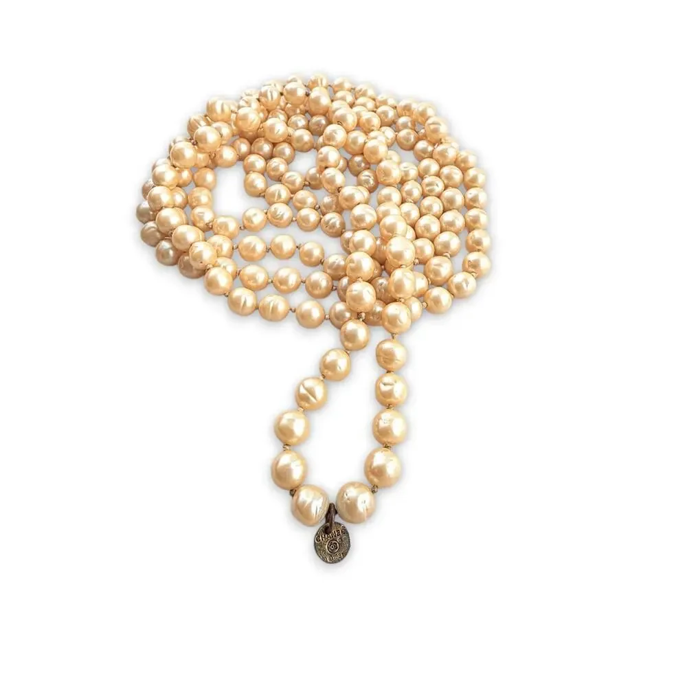 Chanel Gold-Plated Vintage 1981 Faux Baroque Pearl Necklace 64